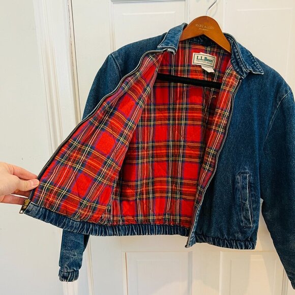 LL BEAN Insulated Flannel Lined Barn Chore Denim Harrington Jacket Coat VTG 80s - Picture 15 of 16